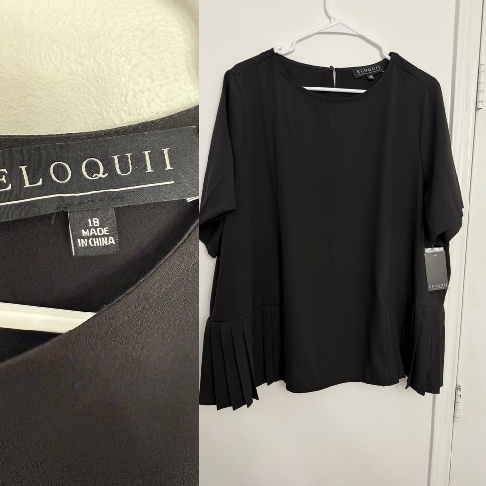 Eloquii Elegant Black Blouse with Pleated Sleeves